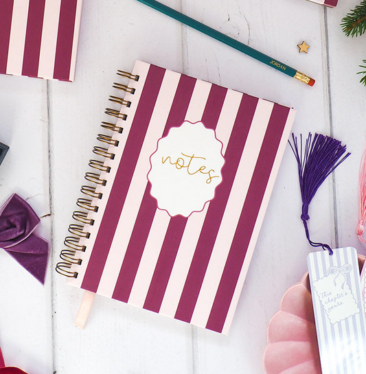Mulberry Candy Stripe | Personalised Lined Notebook