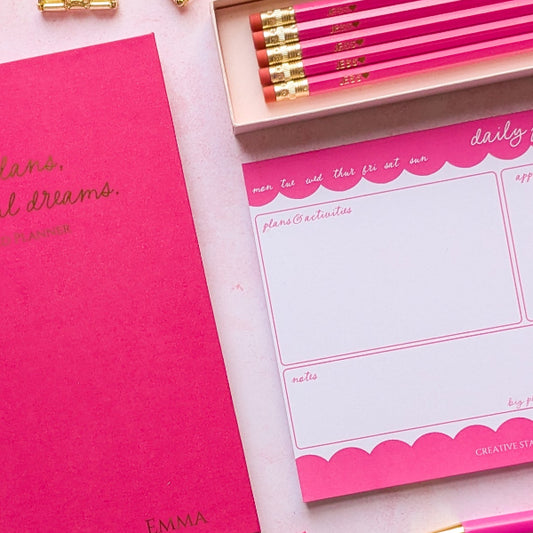 CSL Colour Choice | Personalised Yearly Undated Planner, Daily Desk Planner & Pencil Bundle | Velvet Rose