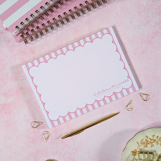 It all starts with a scribble | A5 Plain Notepad | Candy Stripe | Blush Pink