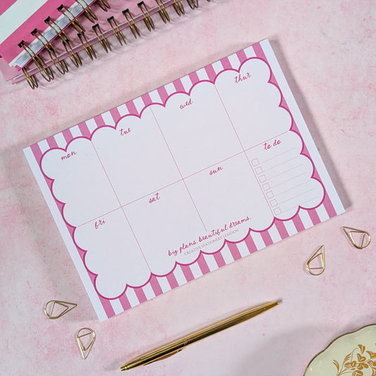 Big Plans, Beautiful Dreams | A5 Weekly Desk Planner| Candy Stripe | Velvet Rose