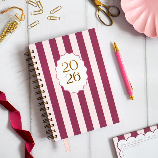 Personalised 2026 Dated Diary | Classic weekly style | Planner edit | Candy Stripe
