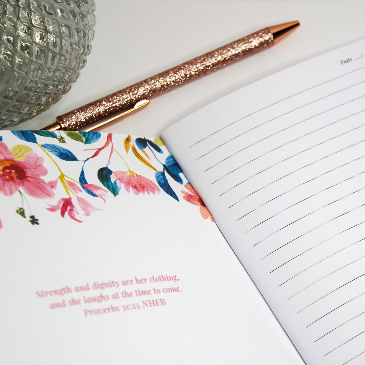 Personalised Christian Softcover Notebook | Faith without Borders | Proverbs 31:25
