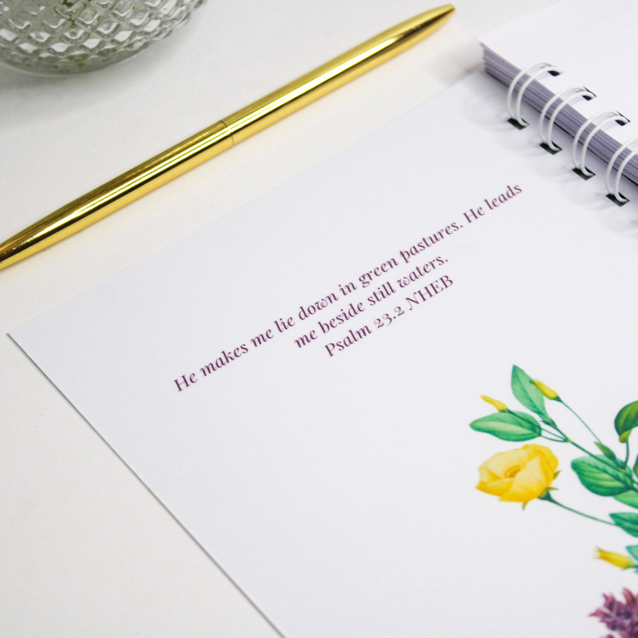 Personalised Devotional Journal | Lay me down in Green Pastures | Psalm 23:2 | Wildflower Green