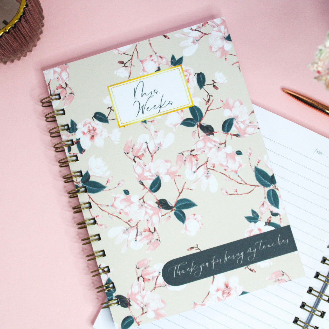 Personalised Teacher Notebook | Gift Message | Blossoming Beige