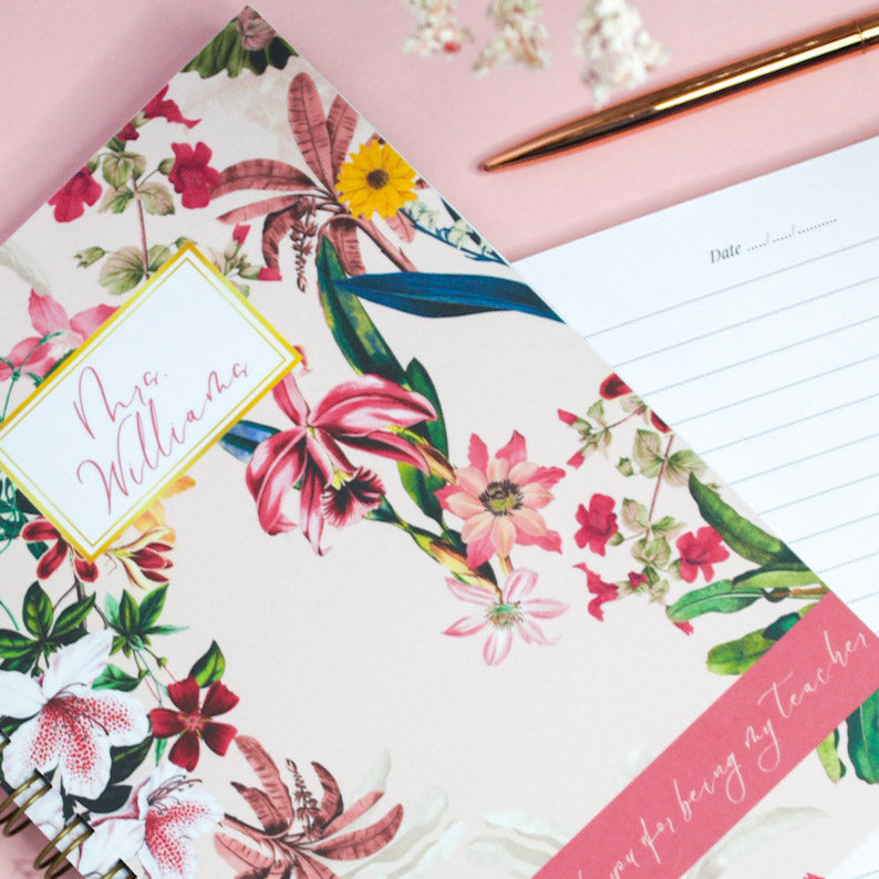 Personalised Teacher Notebook | Gift message | Pink Lily