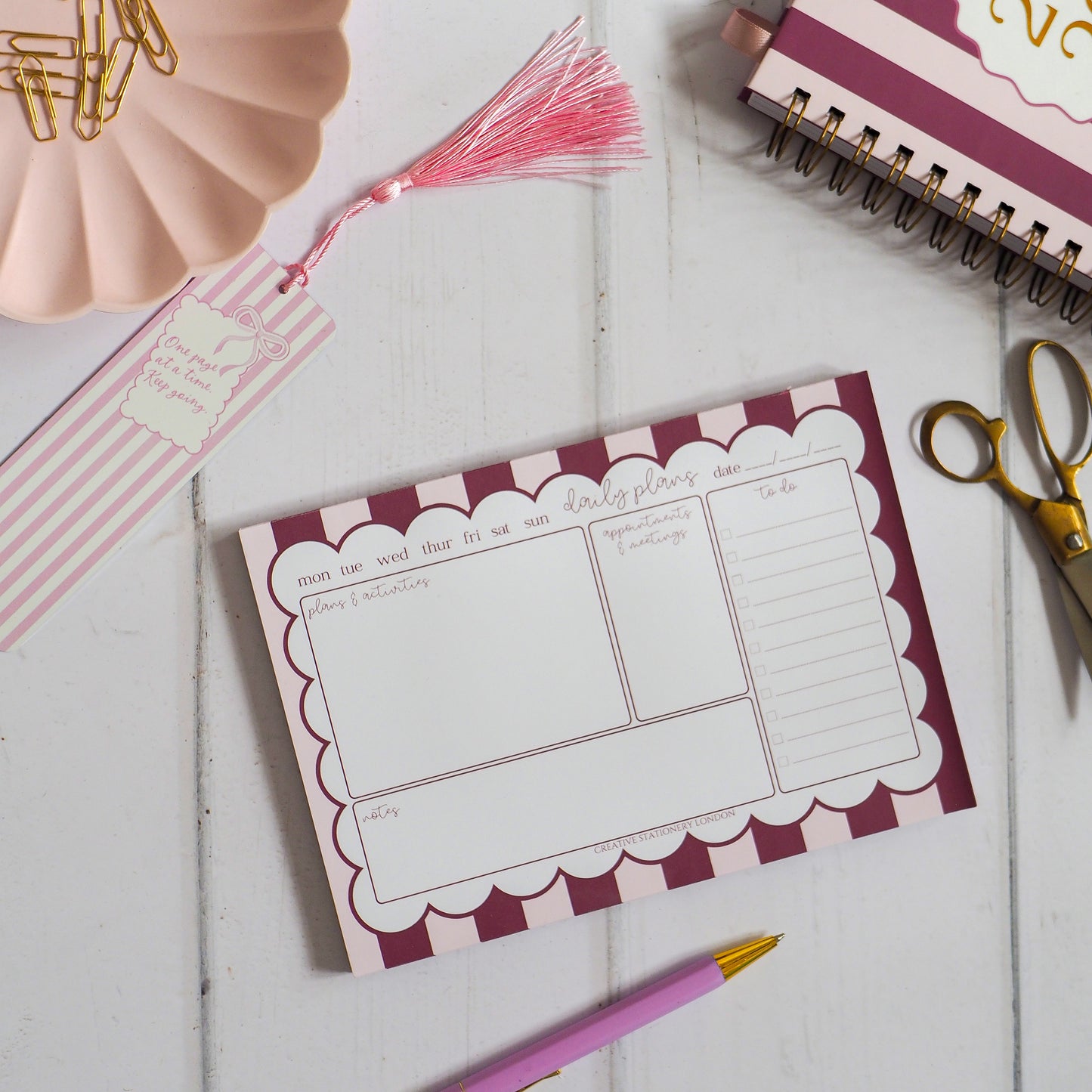A5 Daily Desk Planner & Notepad | Candy Stripe | Mulberry