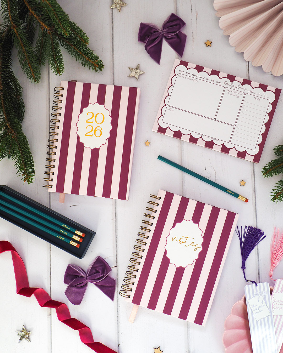 Mulberry Candy Stripe | Personalised Lined Notebook