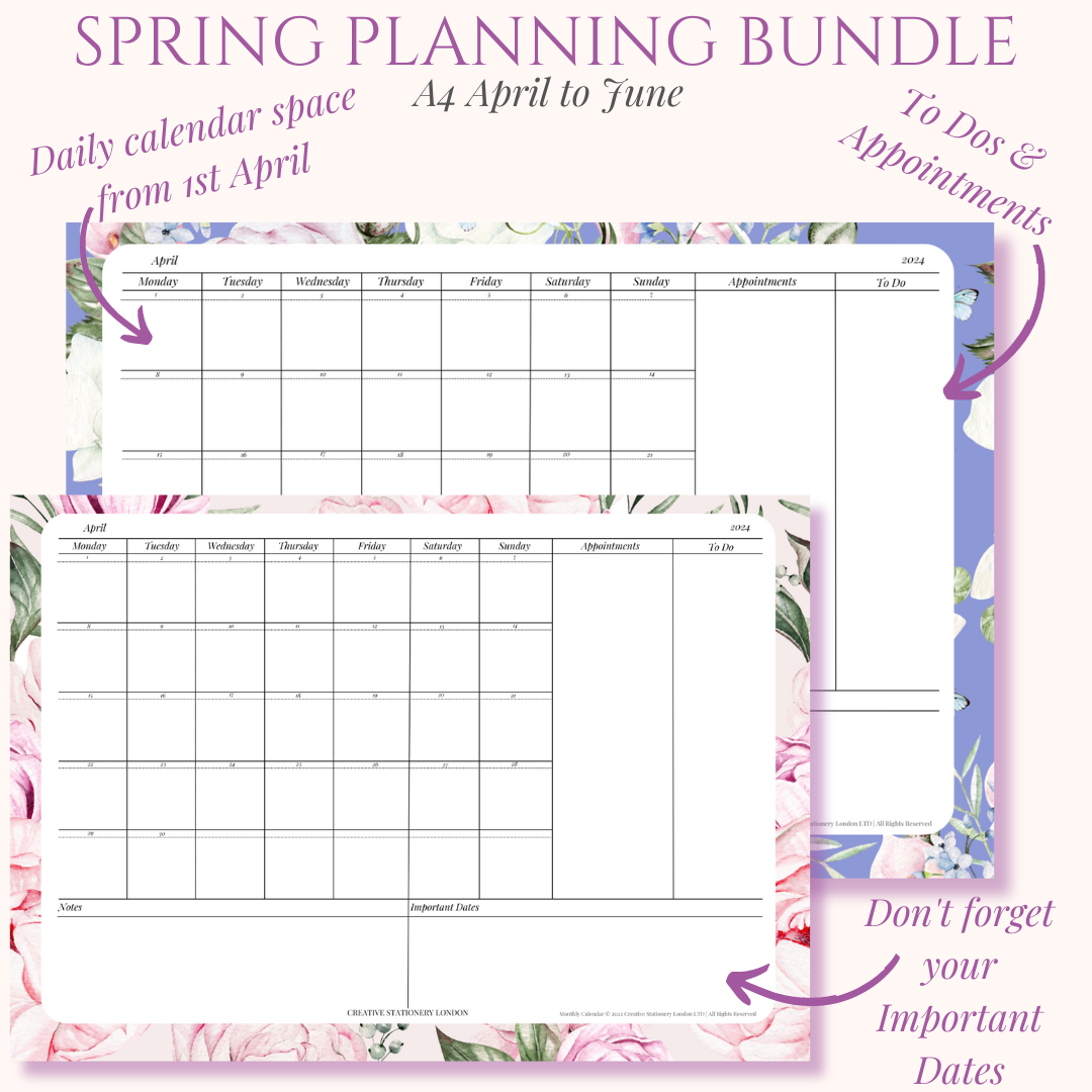 Monthly Calendar Planner | Digital Download Desk Pad | Pink Peony