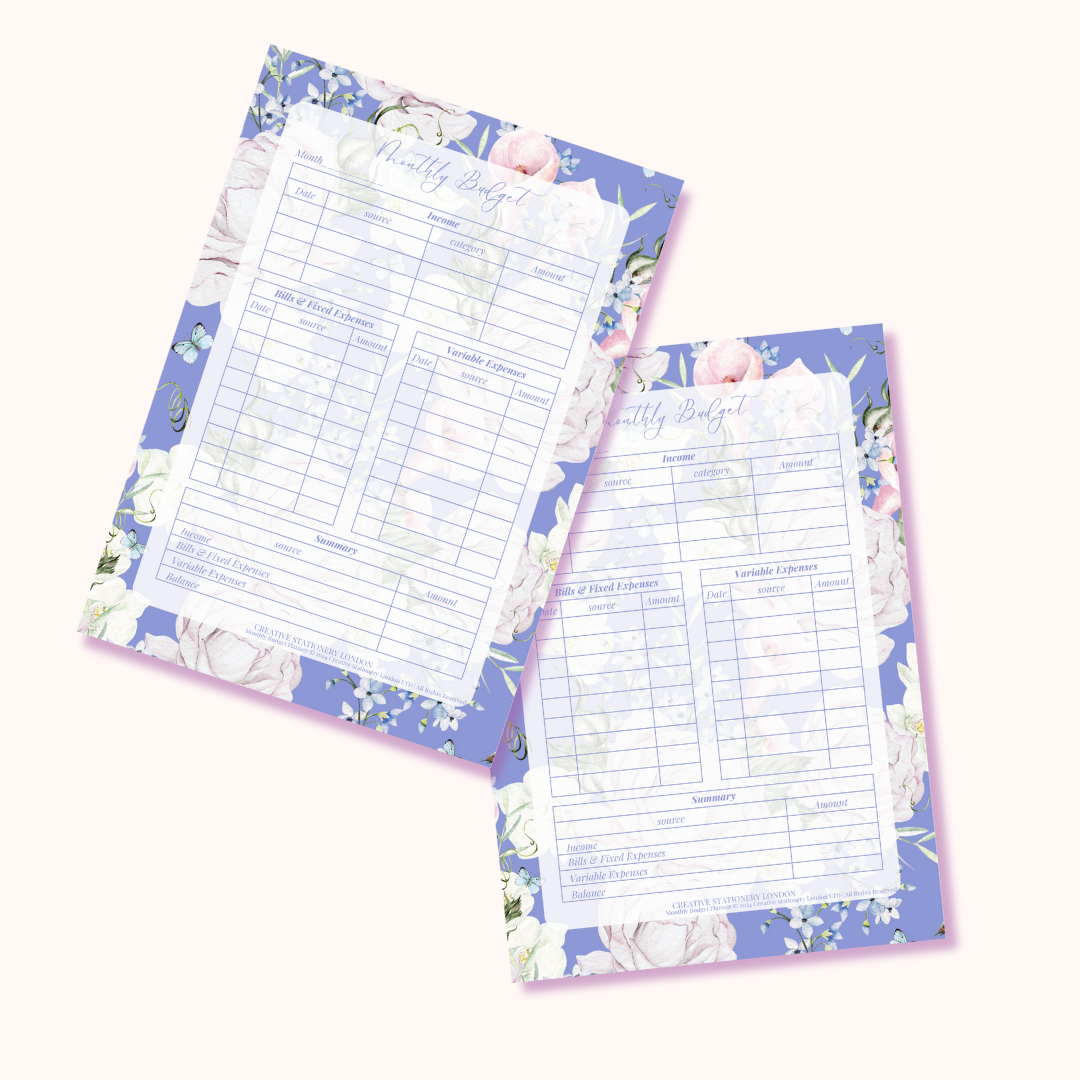 Monthly Budget Planner | Digital Download Desk Pad | Butterfly Blues
