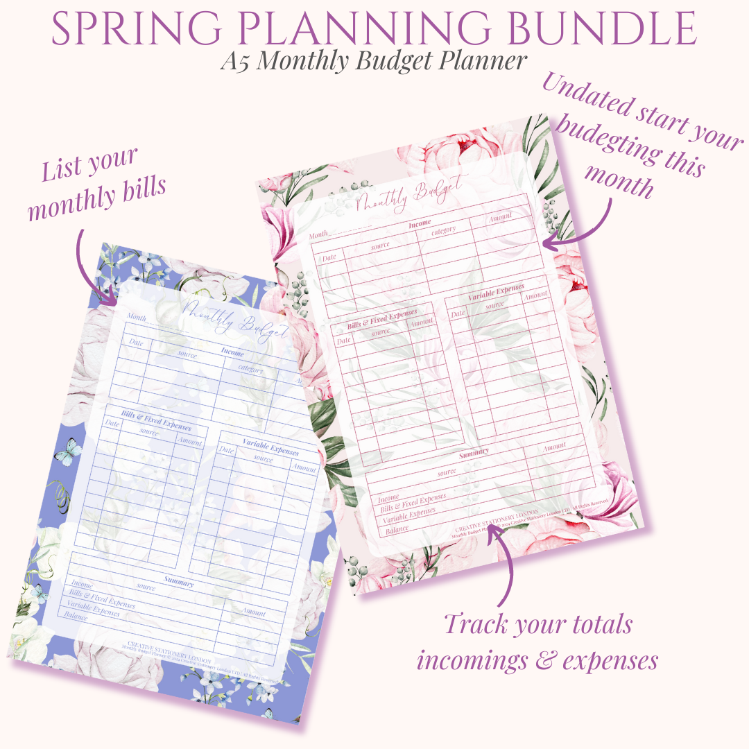 Monthly Budget Planner | Digital Download Desk Pad | Pink Peony