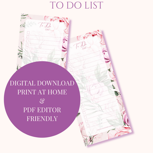To Do List | Digital Download Desk Pad | Pink Peony