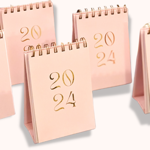 Personalised 2024 Desk Calendar | Gold Foil & Blush Pink