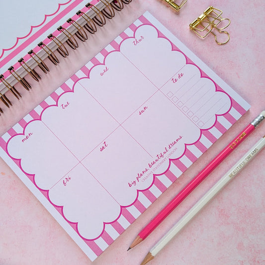 Big Plans, Beautiful Dreams | A5 Weekly Desk Planner| Candy Stripe | Velvet Rose