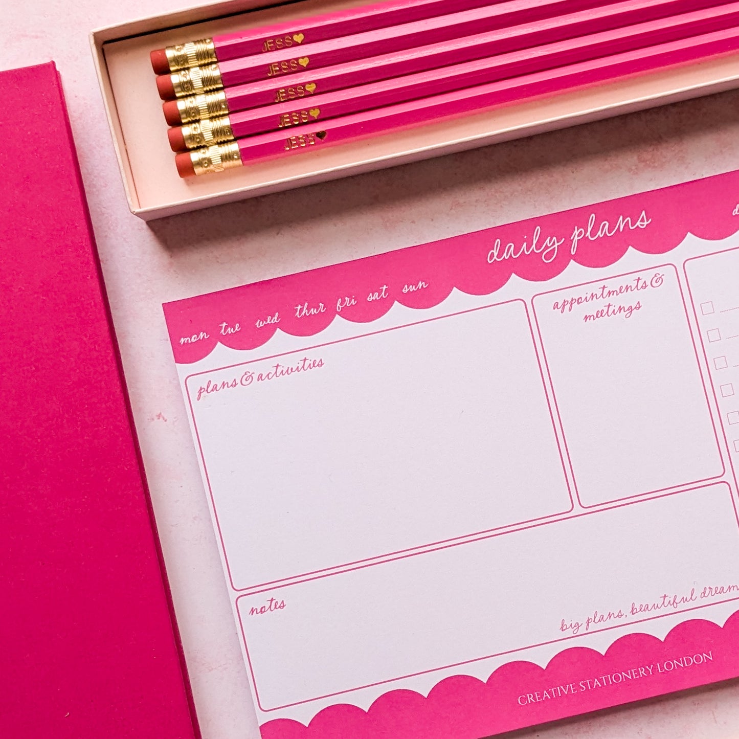 CSL Colour Choice | A5 Daily Desk Planner Pad & Pencil Bundle | Velvet Rose