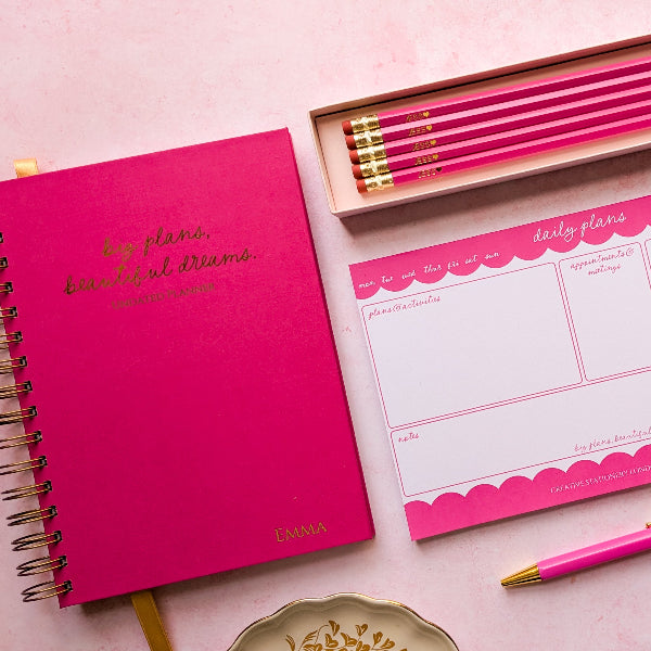 CSL Colour Choice | Personalised Yearly Undated Planner, Daily Desk Planner & Pencil Bundle | Velvet Rose