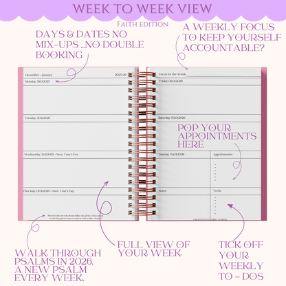 Weekly planner with text on a purple background