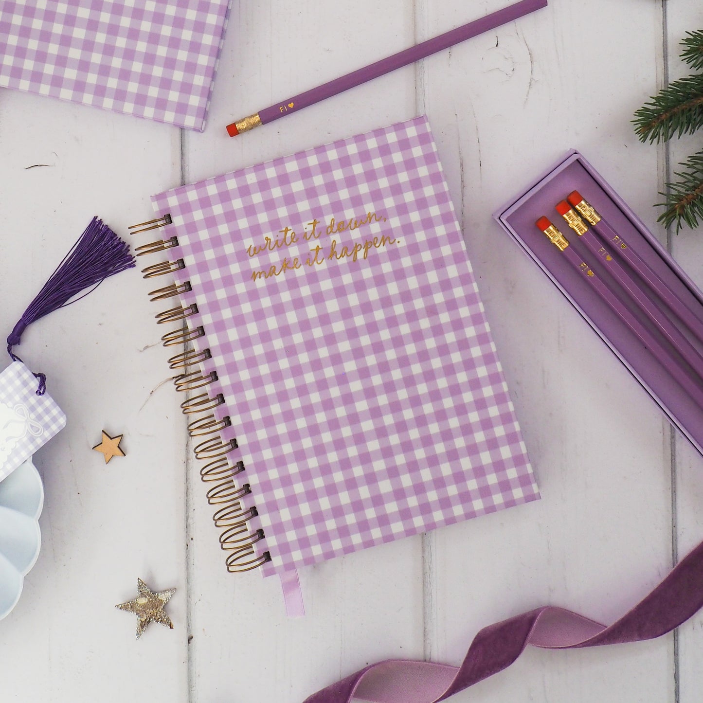 Write it Down, Make it Happen | Personalised Lined Notebook | Lilac