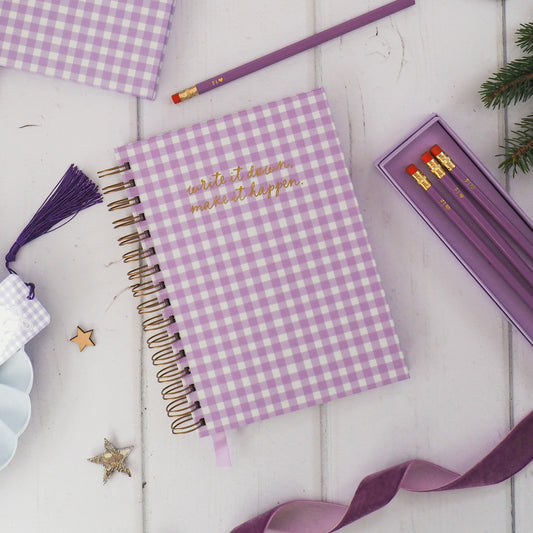 Write it Down, Make it Happen | Personalised Lined Notebook | Lilac