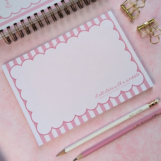 It all starts with a scribble | A5 Plain Notepad | Candy Stripe | Blush Pink