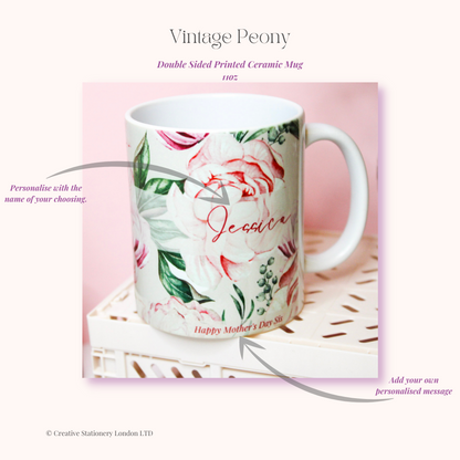 Vintage Peony | Personalised Mug | 11oz Ceramic Mug