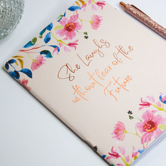 Personalised Christian Softcover Notebook | Faith without Borders | Proverbs 31:25