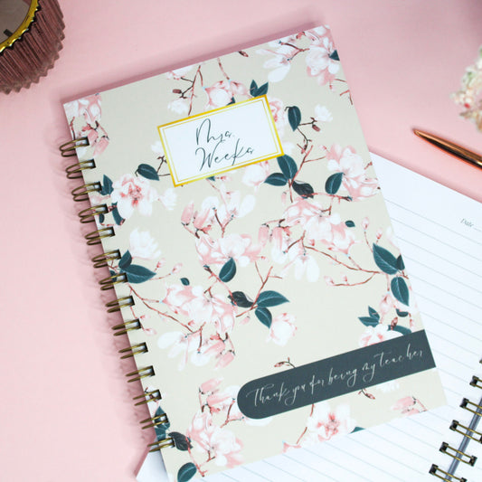 Personalised Teacher Notebook | Gift Message | Blossoming Beige