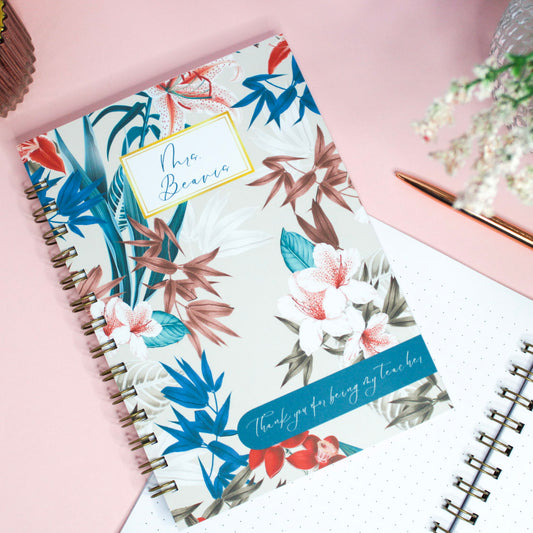 Personalised Teacher Notebook | Gift message | Teal Tropics