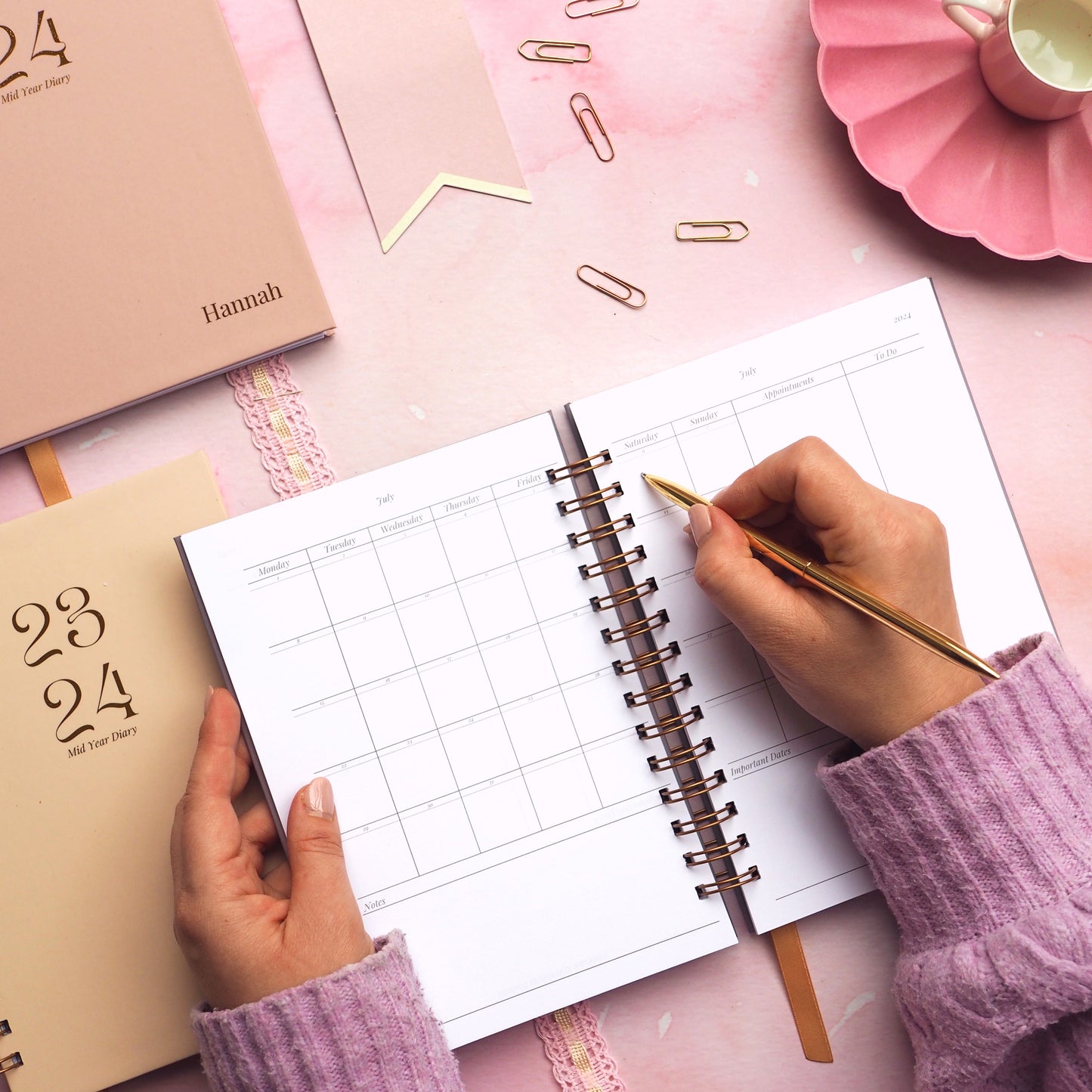 Personalised Academic Mid Year Diary 24/25 | Pink Collection
